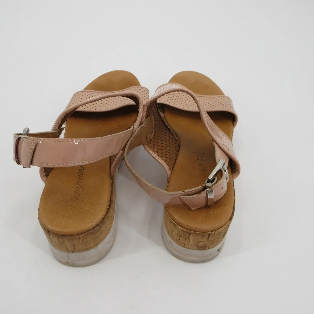 Piampiani Pink Perforated Patent Leather Platform Slingback Sandals Italy